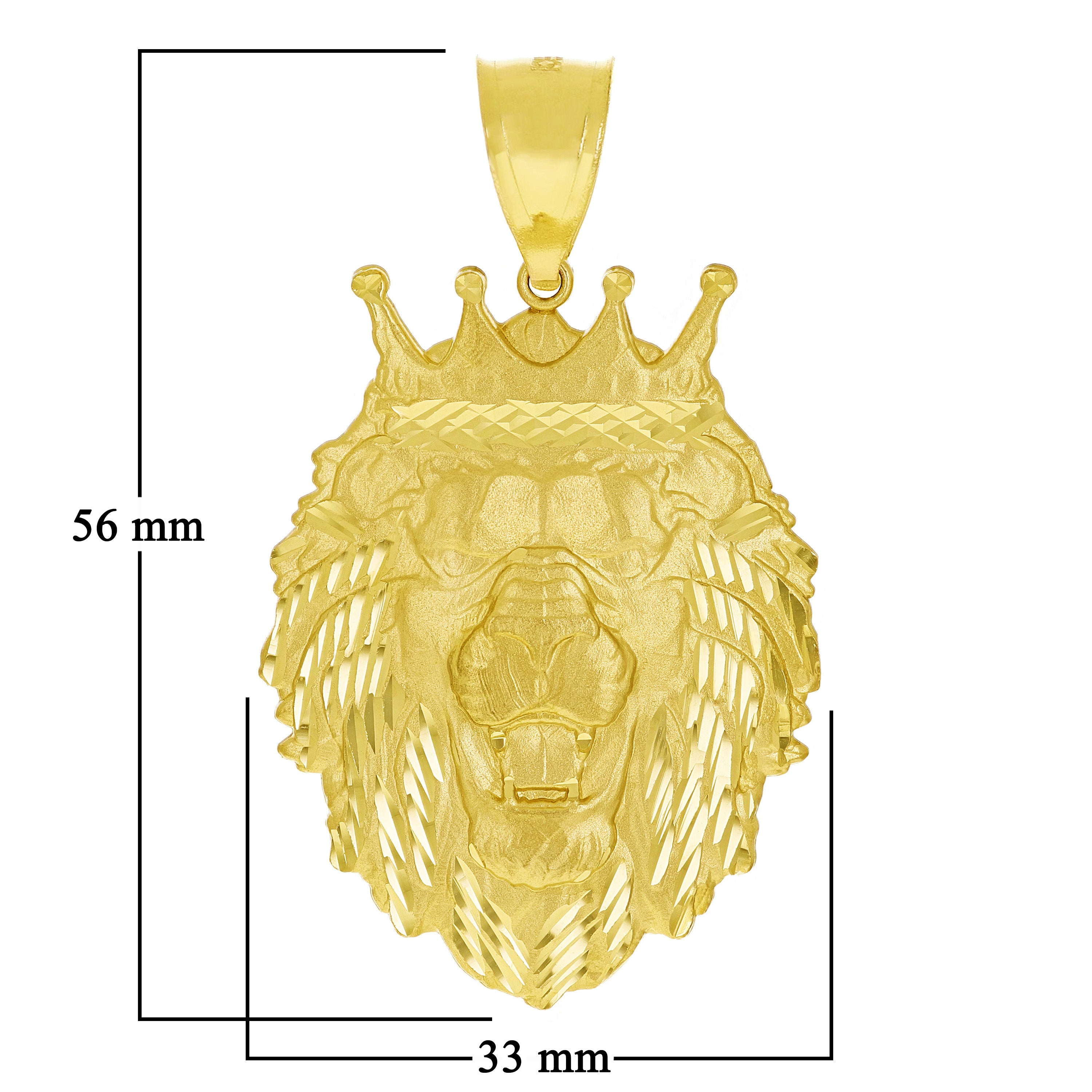14k Yellow Gold Solid Diamond Cut Lion Head Pendant 2.2" 13.3 grams