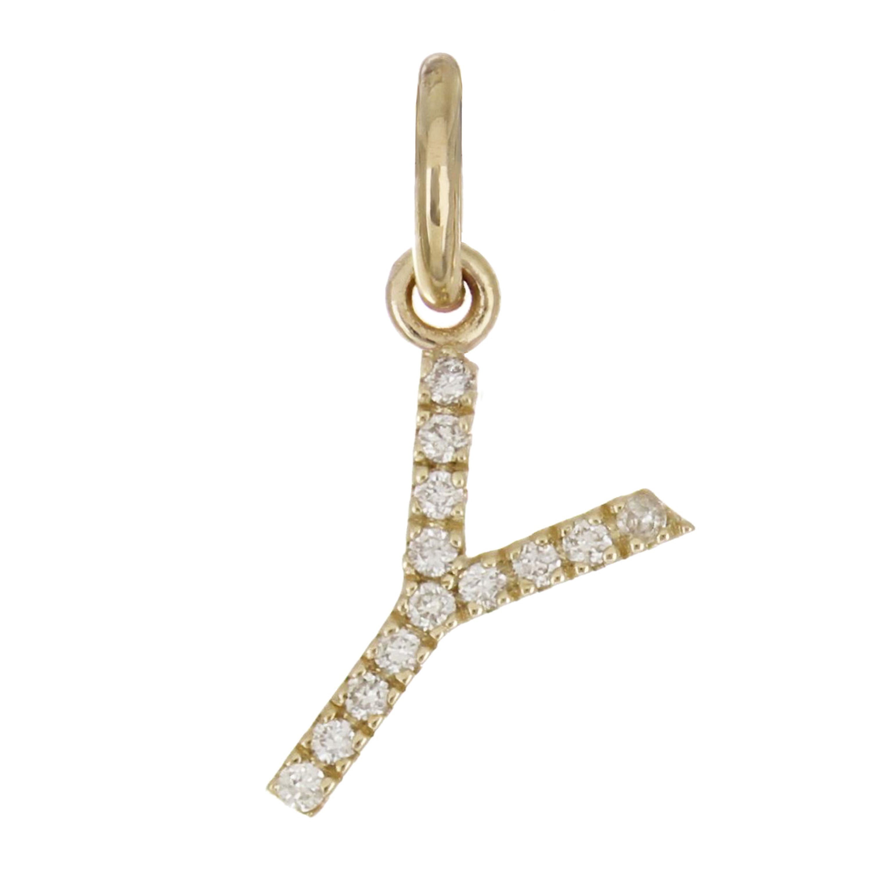 14k Yellow Gold Diamond Initial Letter Y Charm Pendant - Letter Y,Yellow