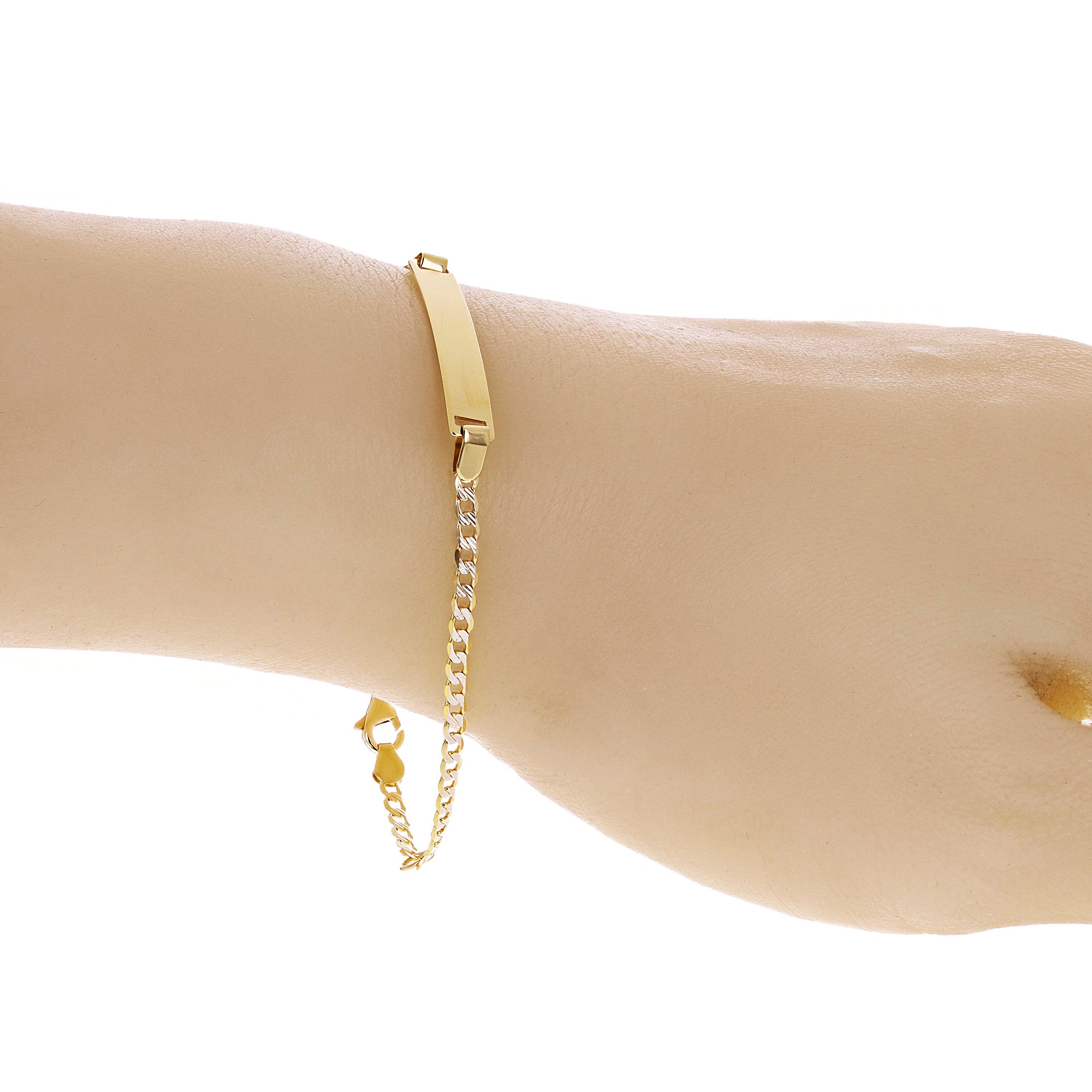 Italian 14k Two Tone Gold Engravable Baby Kids Cuban ID Bracelet 6-7" 2.5 grams