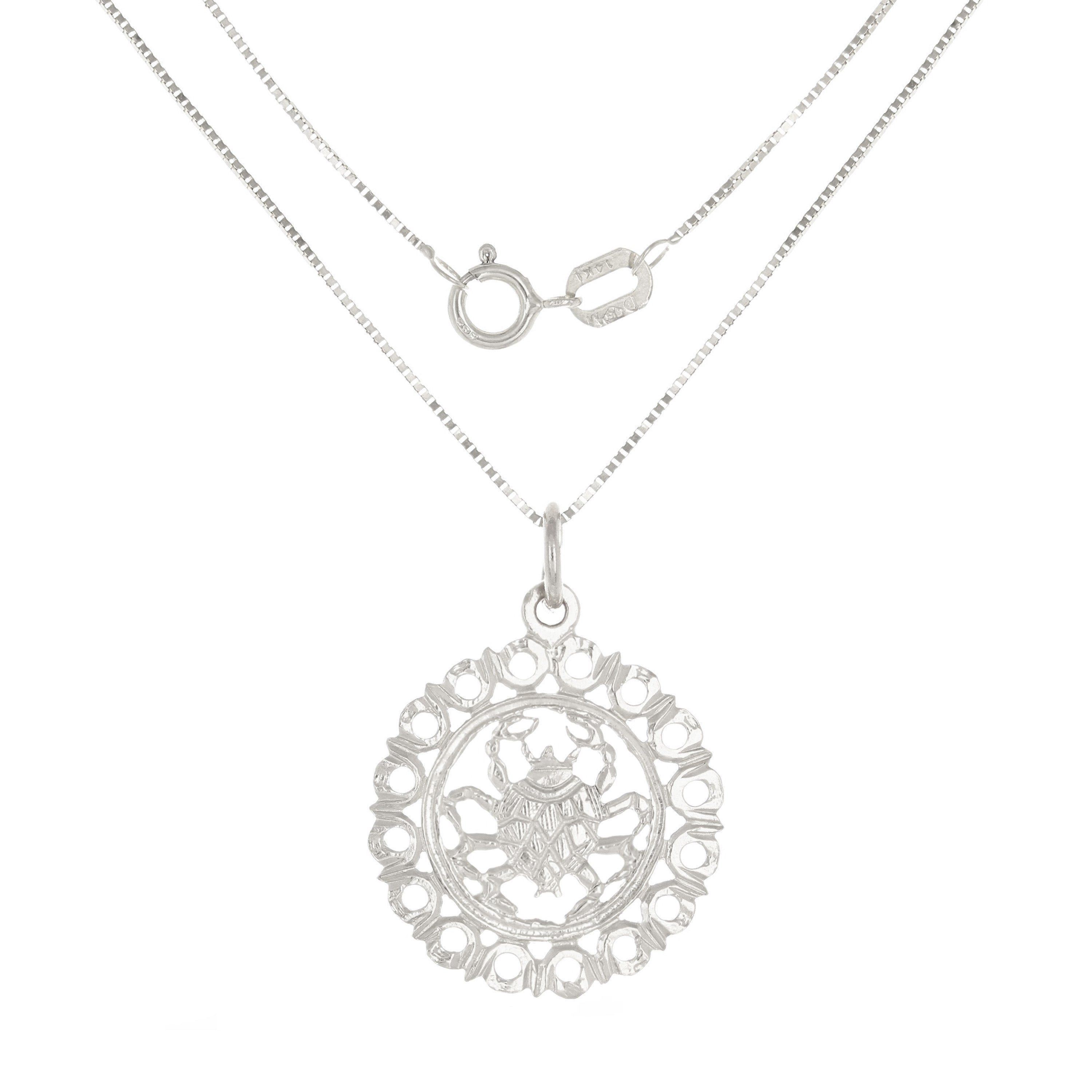 14k White Gold Zodiac Sign Cancer Pendant Necklace 18" - Cancer,White