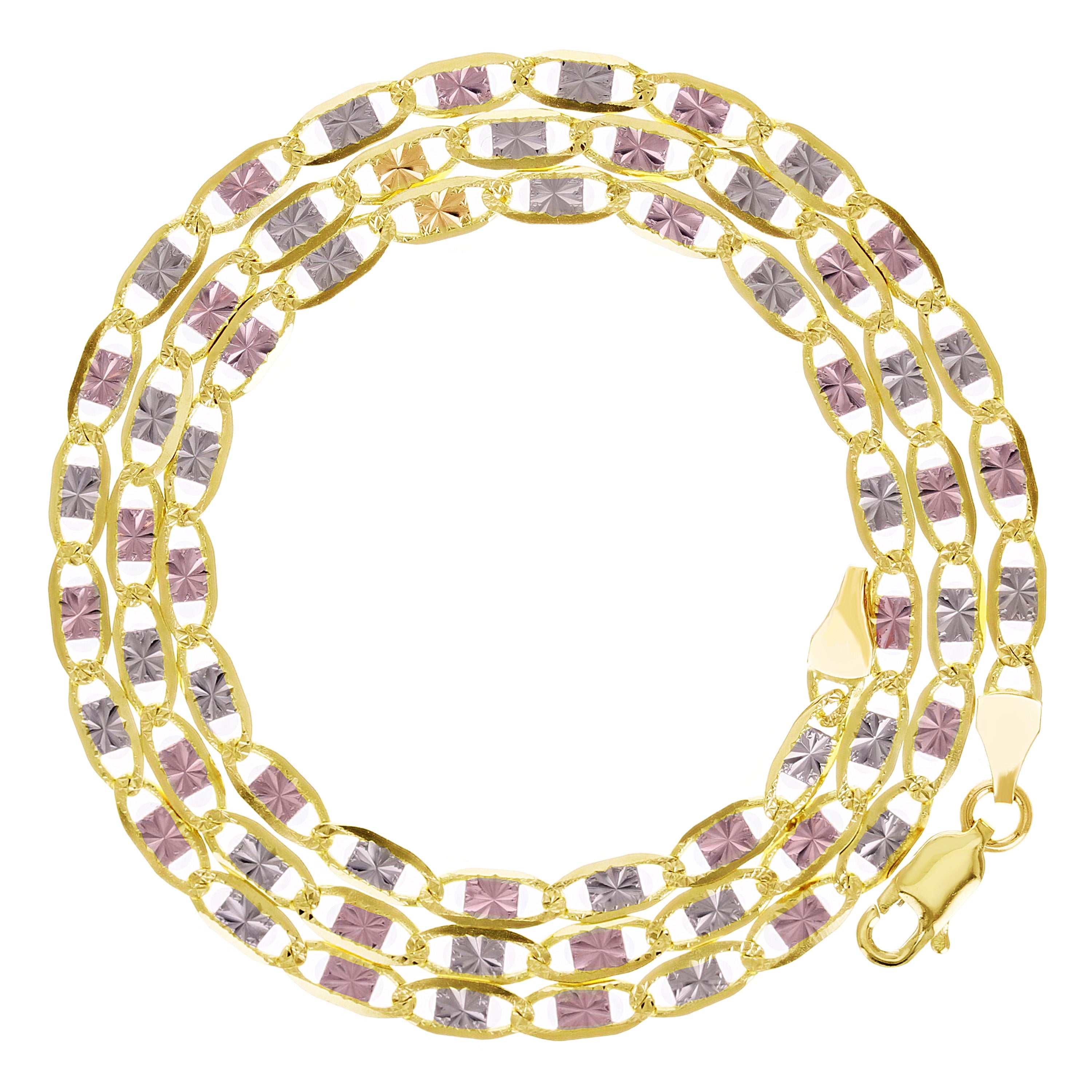 Italian 14k Tri-Color Gold Diamond Cut Valentino Chain Necklace 18" 3.3mm 7 grams - 18" 7 grams