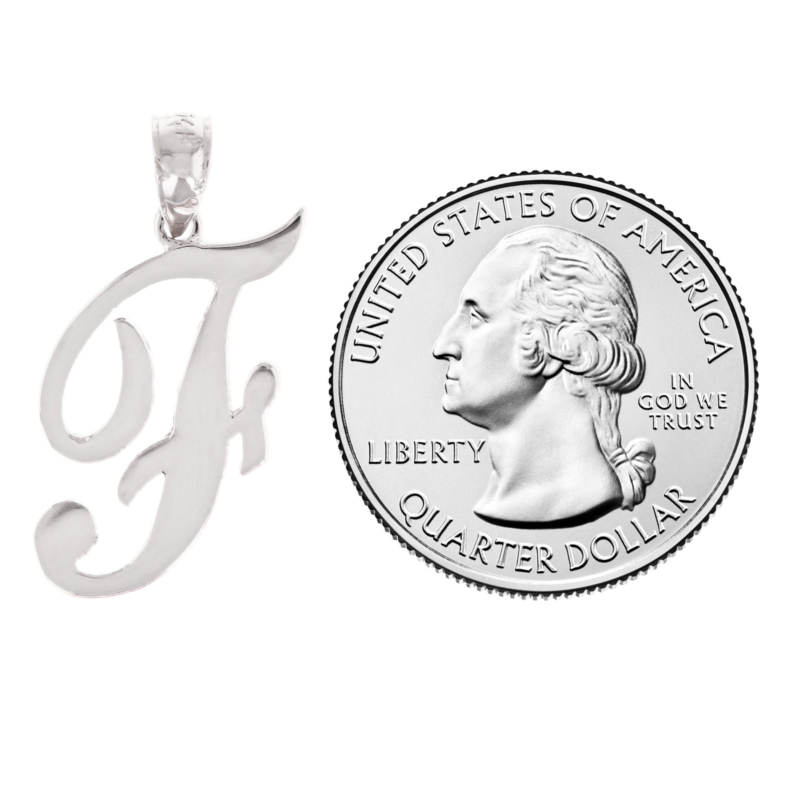 14k White Gold Initial Letter F Alphabet Charm Pendant - Letter F,White