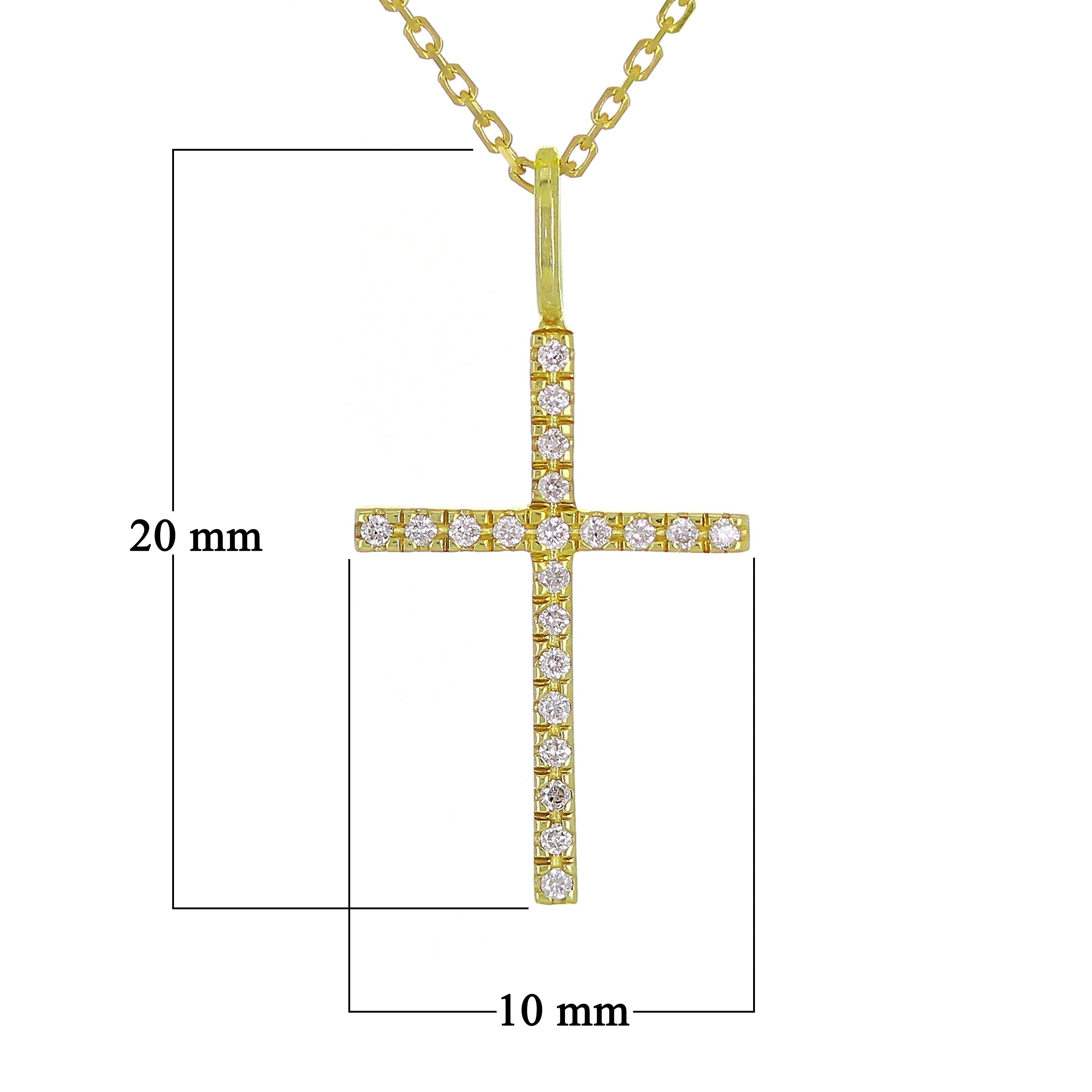 14k Yellow Gold Diamond Cross Pendant Necklace 18" - Yellow