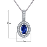14k White Gold Oval Blue Sapphire Pendant Diamond Accented Halo Pendant Necklace 18" - Sapphire