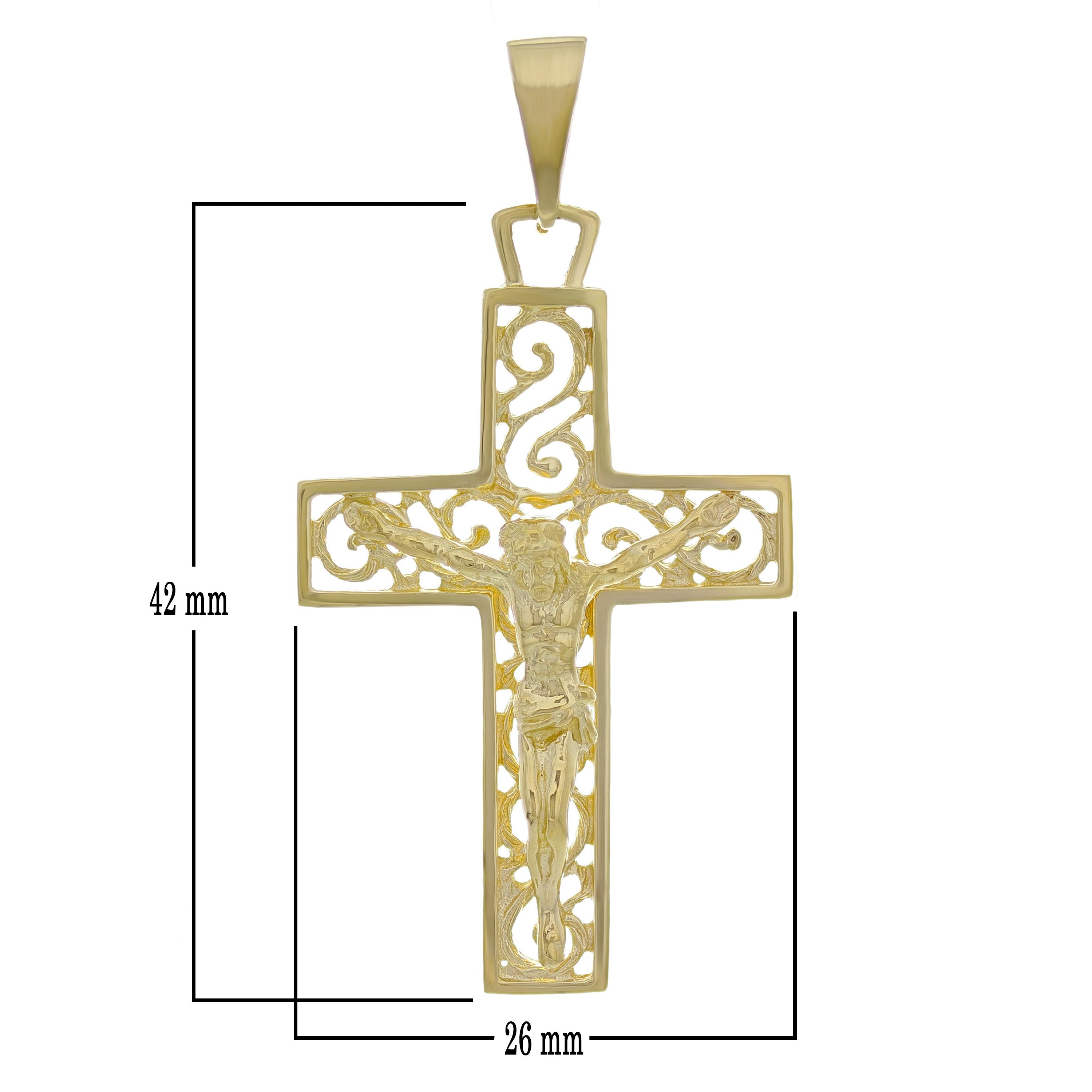 14k Yellow Gold Filigree Crucifix Cross Religious Charm Pendant 2" 5 grams - Yellow