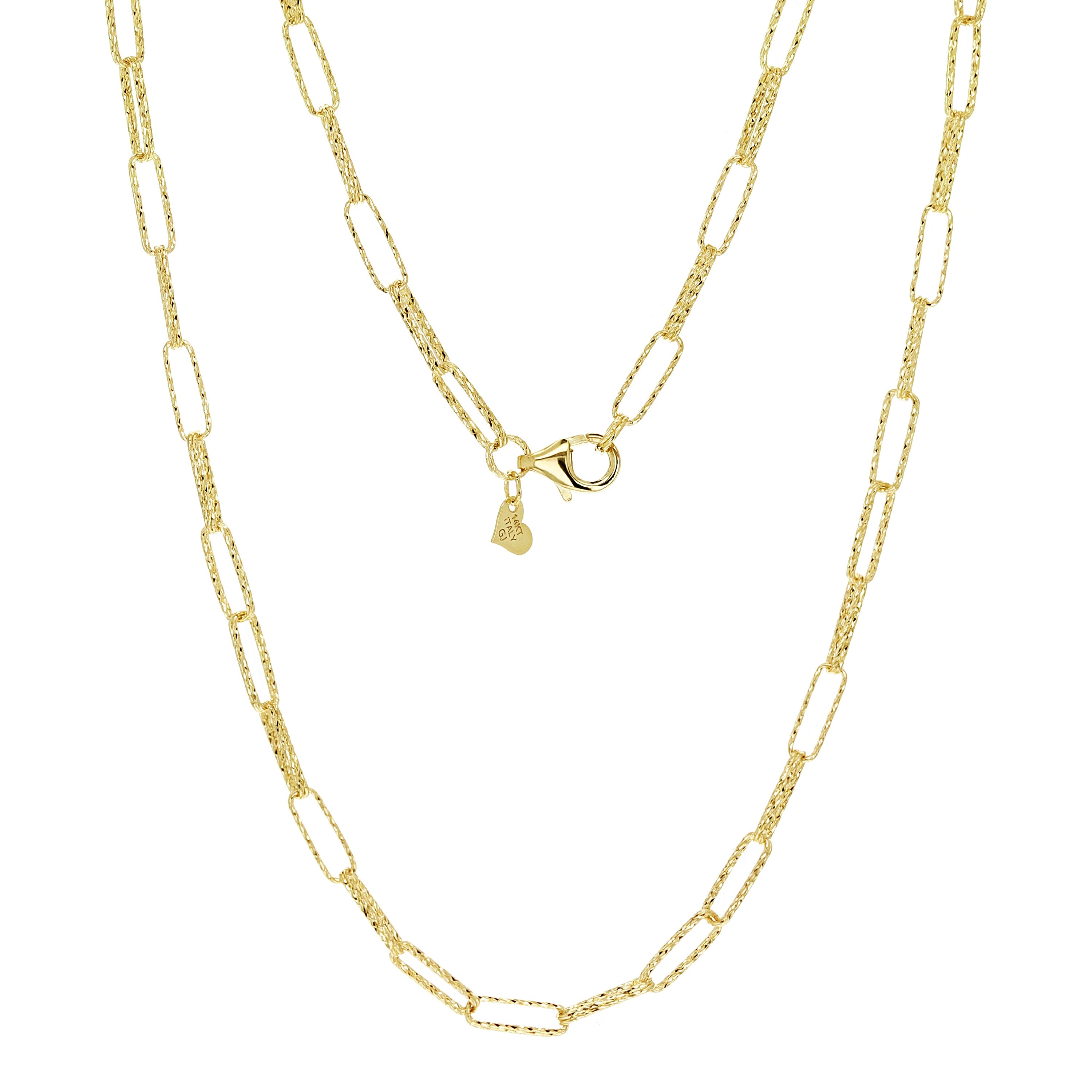 Italian 14k Yellow Gold Diamond Cut Paper Clip Link Chain Necklace 18" 7.2 grams - 18" 7.2 grams