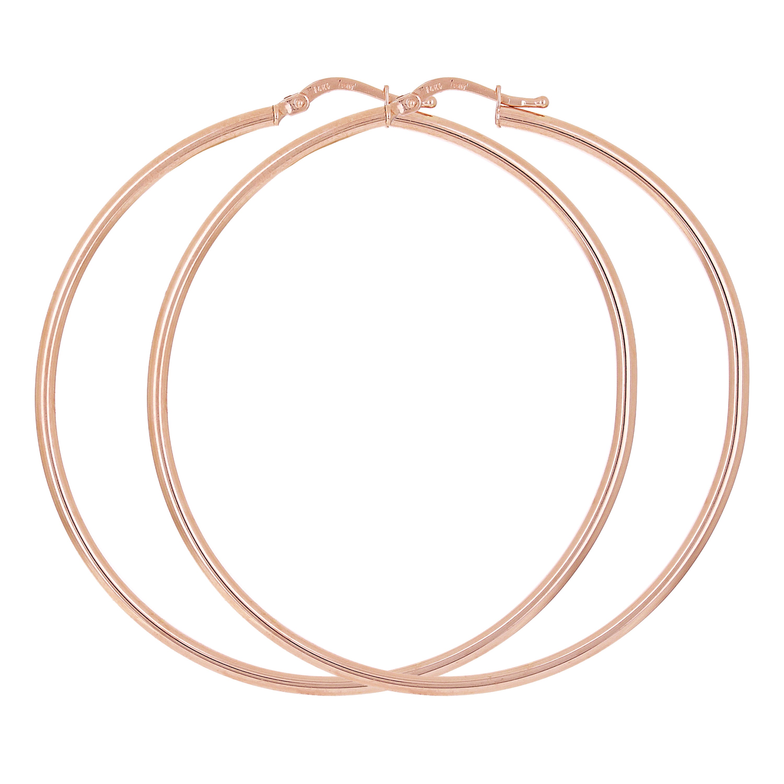 Italian 14k Rose Gold High Polished Plain 2mm Hollow Hoop Earrings 2.3" 3.4grams - Rose,Size 2.3" 3.4 grams