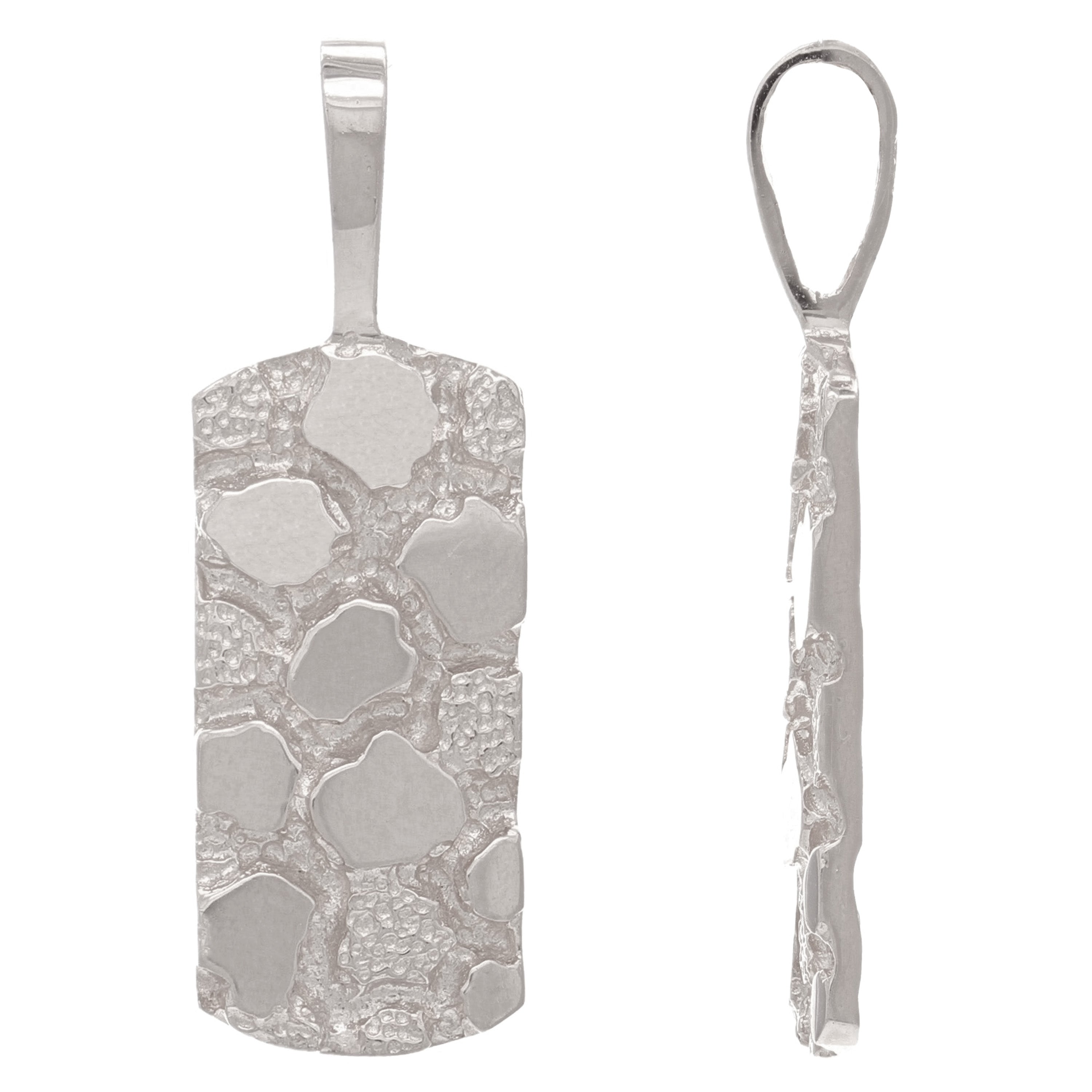 10k White Gold Rectangle Nugget Charm Pendant 1.15" 2.8 grams - White