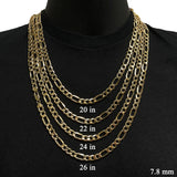 Italian 14k Yellow Gold Hollow Figaro Chain Necklace 20" 7.8mm 19.5 grams - 20" 19.5 grams