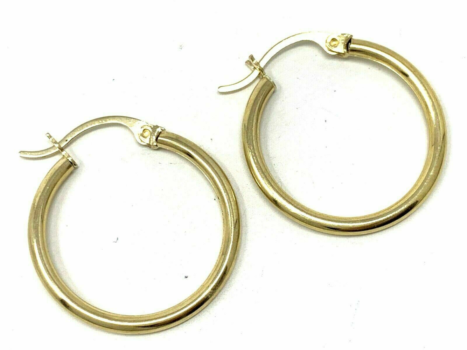 14k Yellow Gold Women's Hollow 1" inch Round Hoop Loop Earrings 2mm 1.7 grams