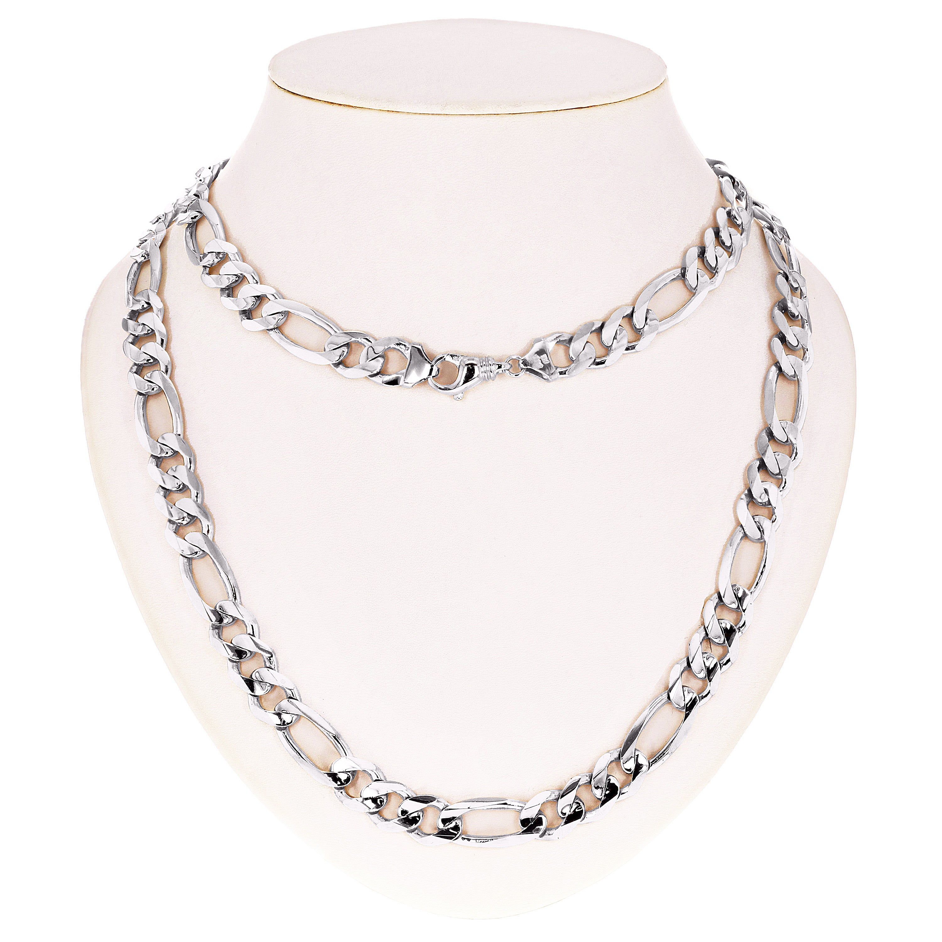 Men's 14k White Gold Figaro Chain Necklace Solid Heavy Link 20" 12mm 97.8 grams - White,20"