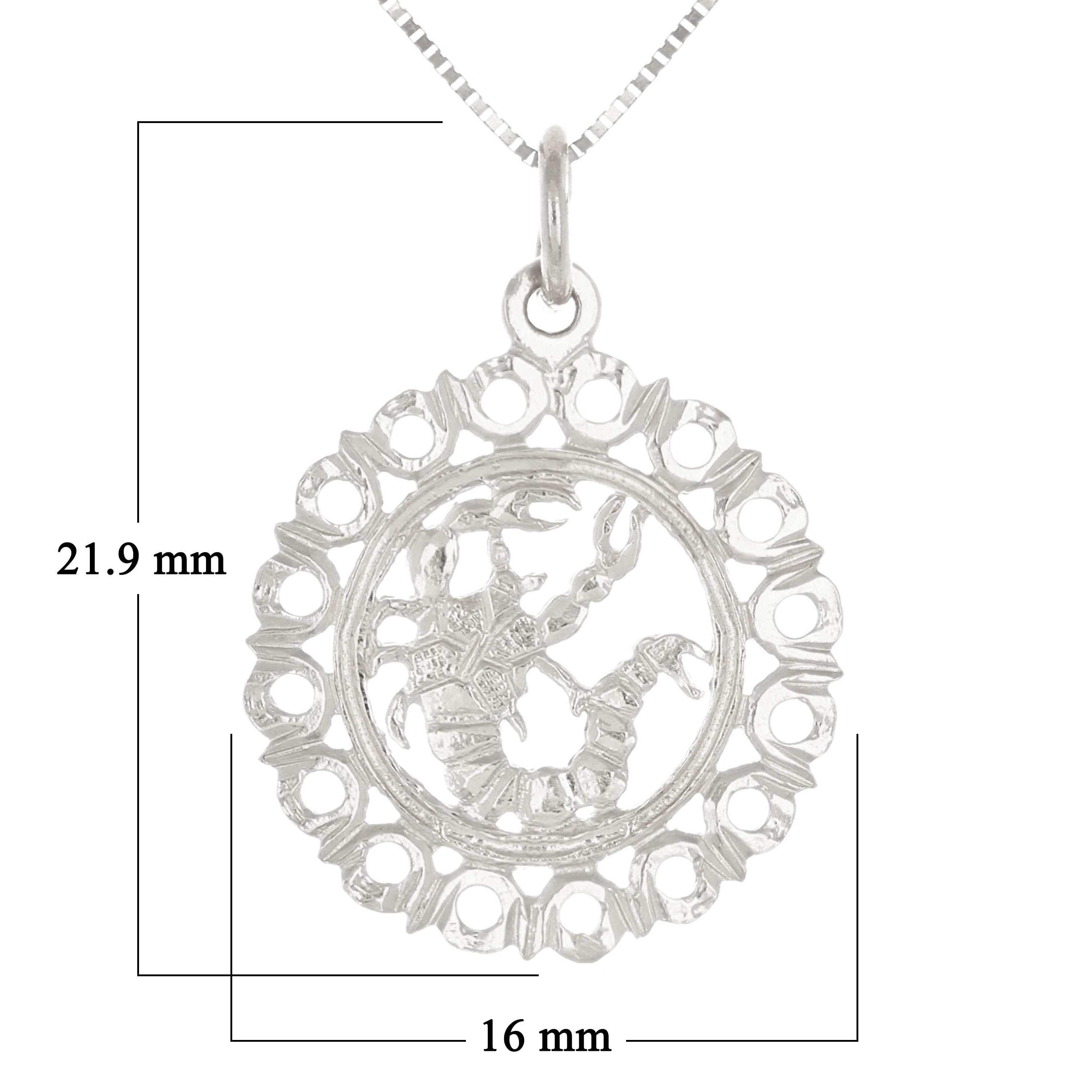 14k White Gold Zodiac Sign Scorpio Pendant Necklace 18" - Scorpio,White