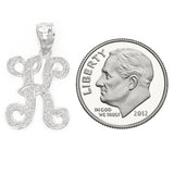 14k White Gold Initial Letter K Alphabet Charm Pendant - Letter K,White