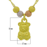 14k Tri Color Gold Ball Beads Teddy Bear Charm Singapore Chain Necklace 17" - Teddy Bear High Polish