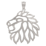14k White Gold Diamond Cut Lion Head Lion Face Charm Pendant 1.3" 2.9 grams - White