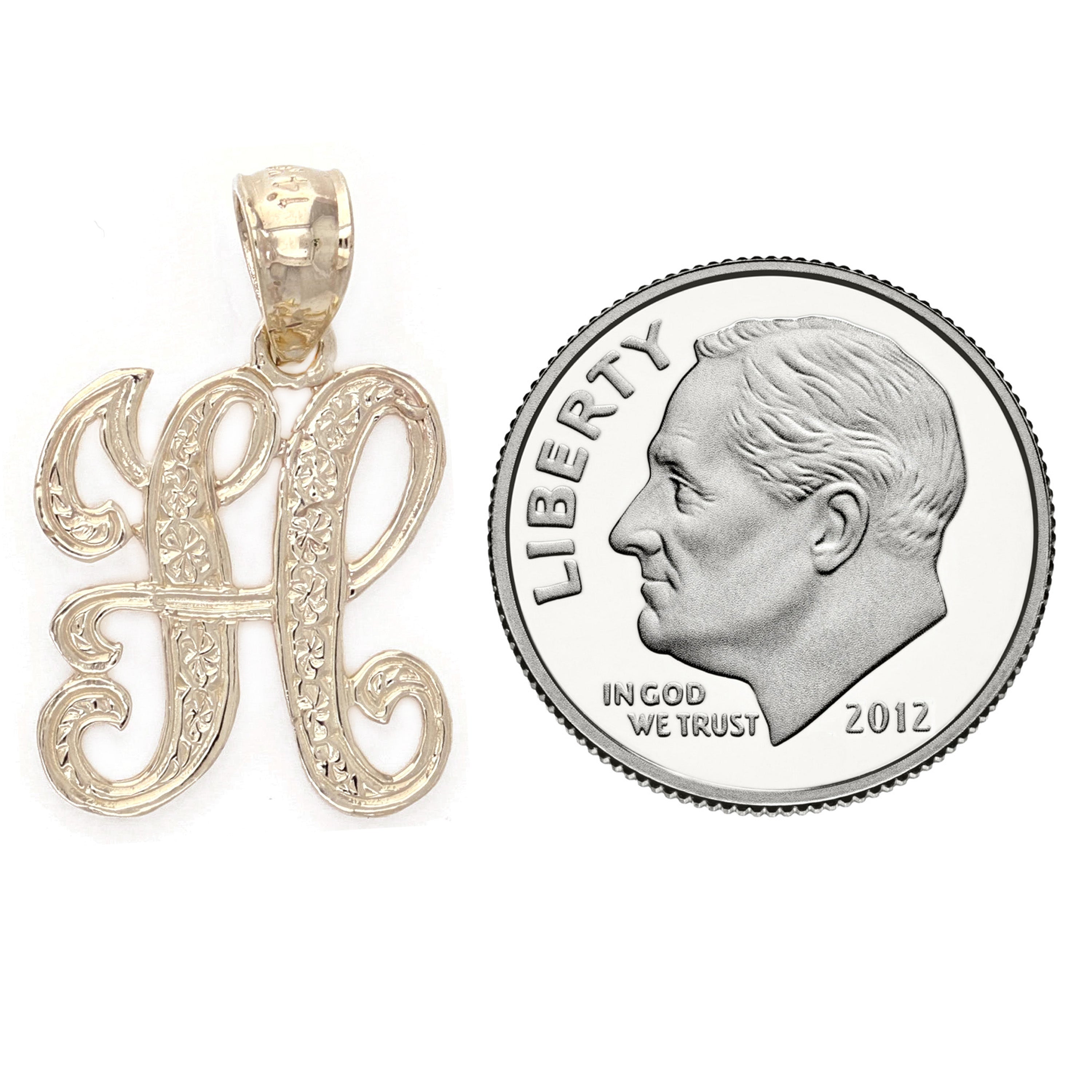 14k Yellow Gold Initial Letter H Alphabet Charm Pendant - Letter H,Yellow