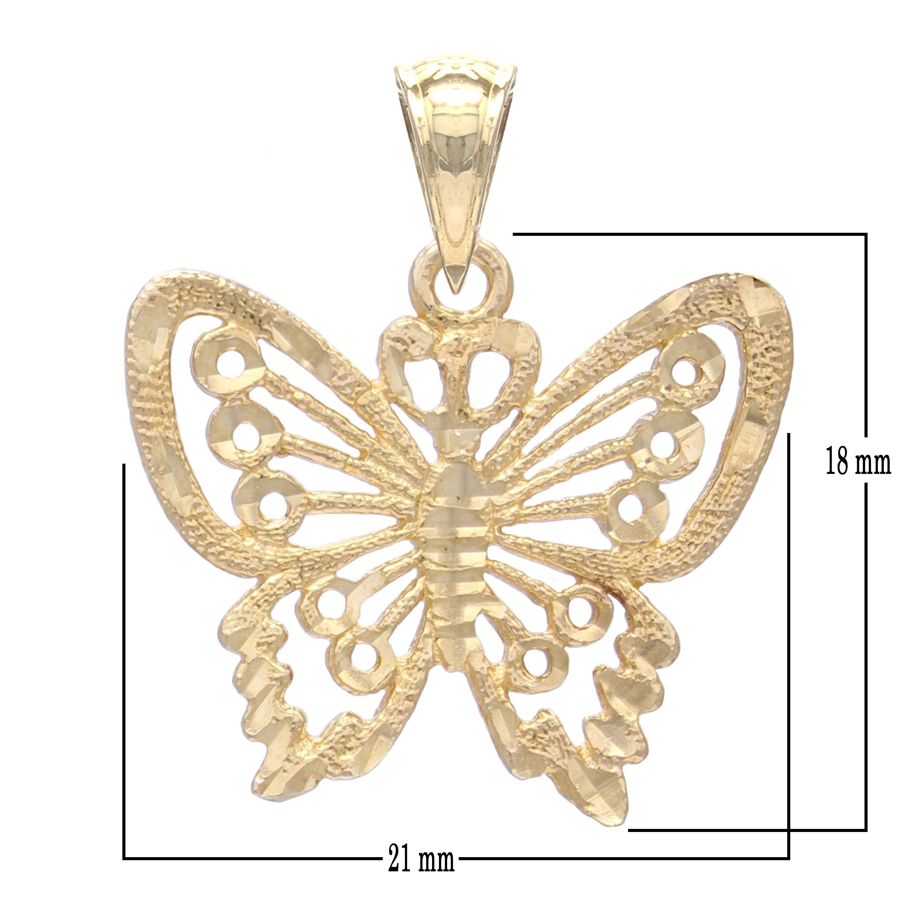 14k Yellow Gold Solid Diamond Cut Butterfly Charm Pendant 2 grams - Yellow