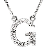 14k White Gold Diamond Initial Letter G Alphabet Rolo Pendant Necklace 18" - Letter G,White