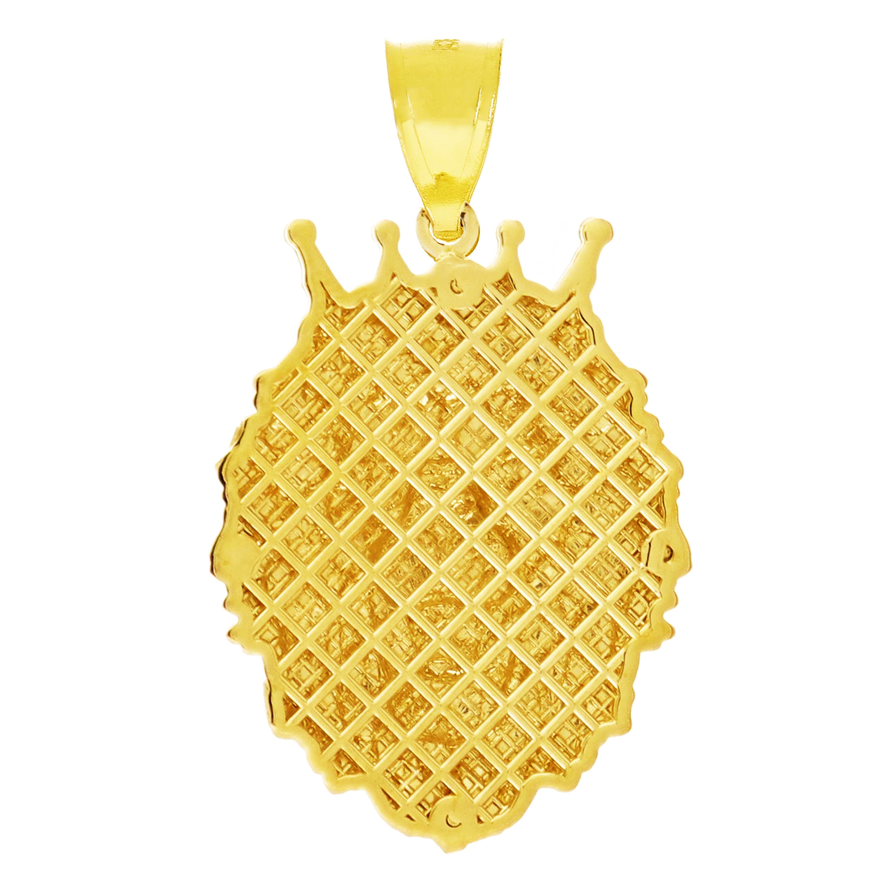 14k Yellow Gold Solid Diamond Cut Lion Head Pendant 1.7" 7.7 grams