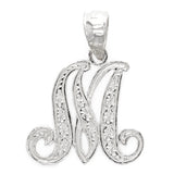 14k White Gold Initial Letter M Alphabet Charm Pendant - Letter M,White