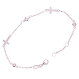 Italian 14k White Gold Round & Sideways Cross Charm Bracelet 7" 2.2 grams