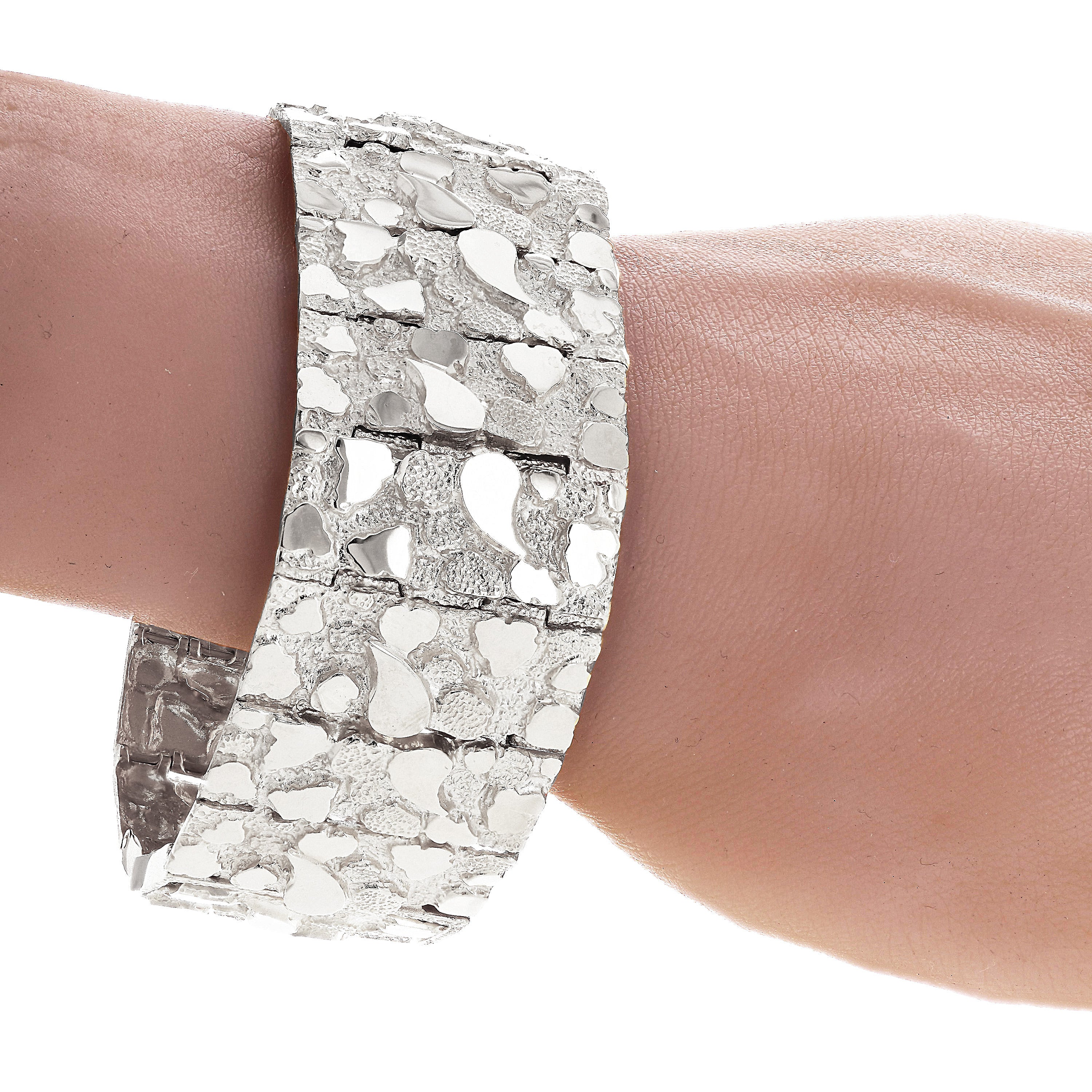 925 Sterling Silver Solid Chunky Nugget Bracelet Adjustable 6.5-7" 31.8mm 66 grams - 7" 66 grams