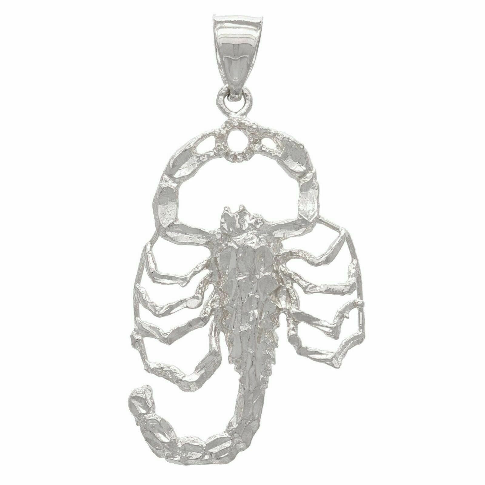 10k White Gold Diamond Cut Scorpion Insect Charm Pendant 1.9" 5 grams