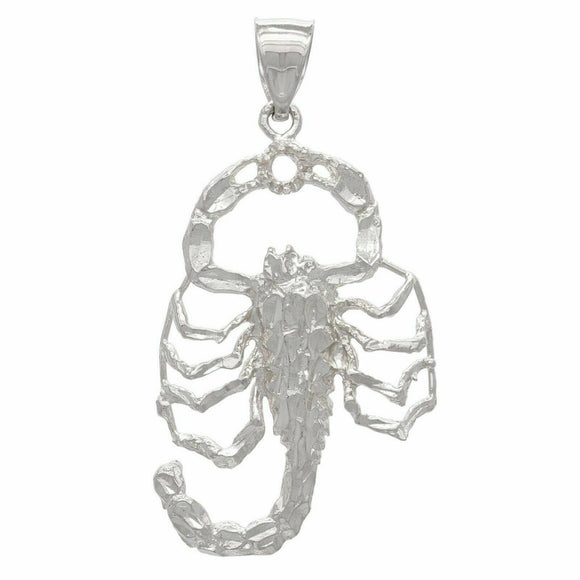 10k White Gold Diamond Cut Scorpion Insect Charm Pendant 1.9