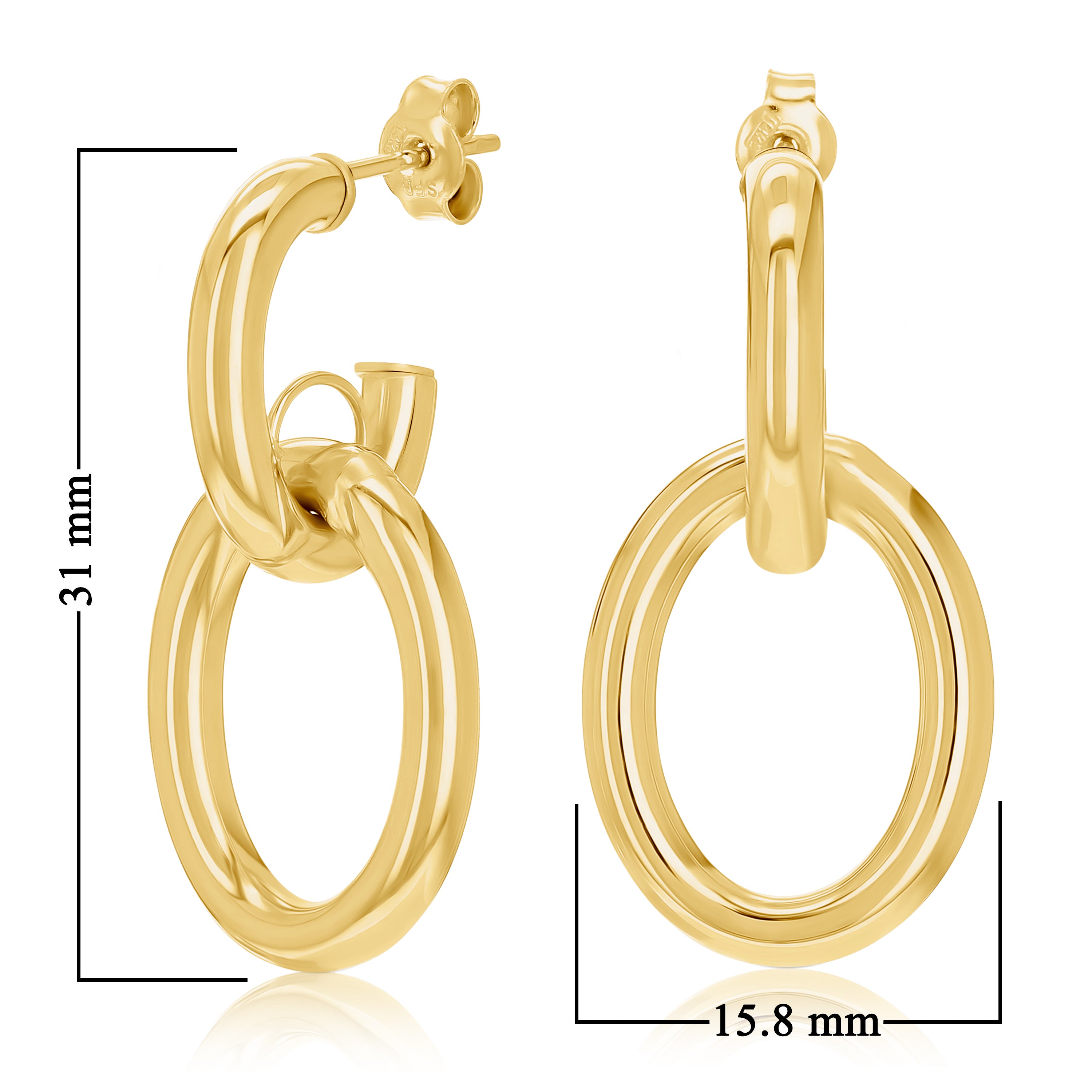 Italian 14k Yellow Gold Hollow Round Dangle Drop Earrings 1.2" 15.8mm 2.6 grams