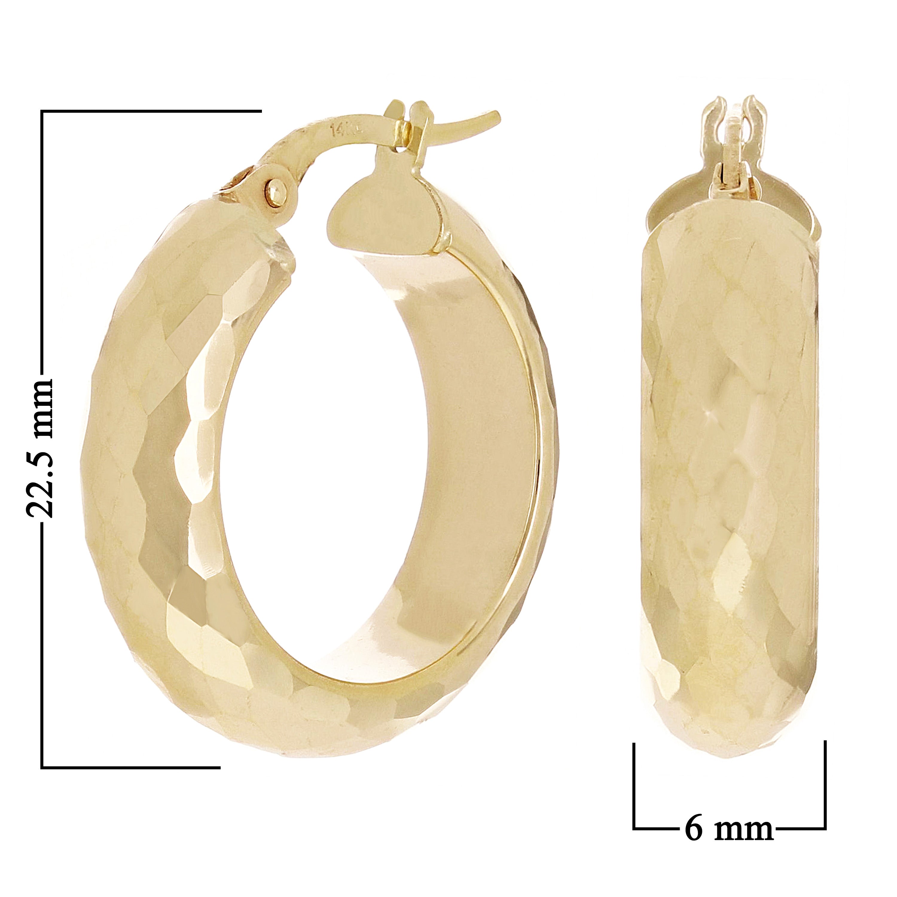 Italian 14k Yellow Gold Hollow Diamond Cut Hoop Earrings 22.5mmx6mm 3 grams