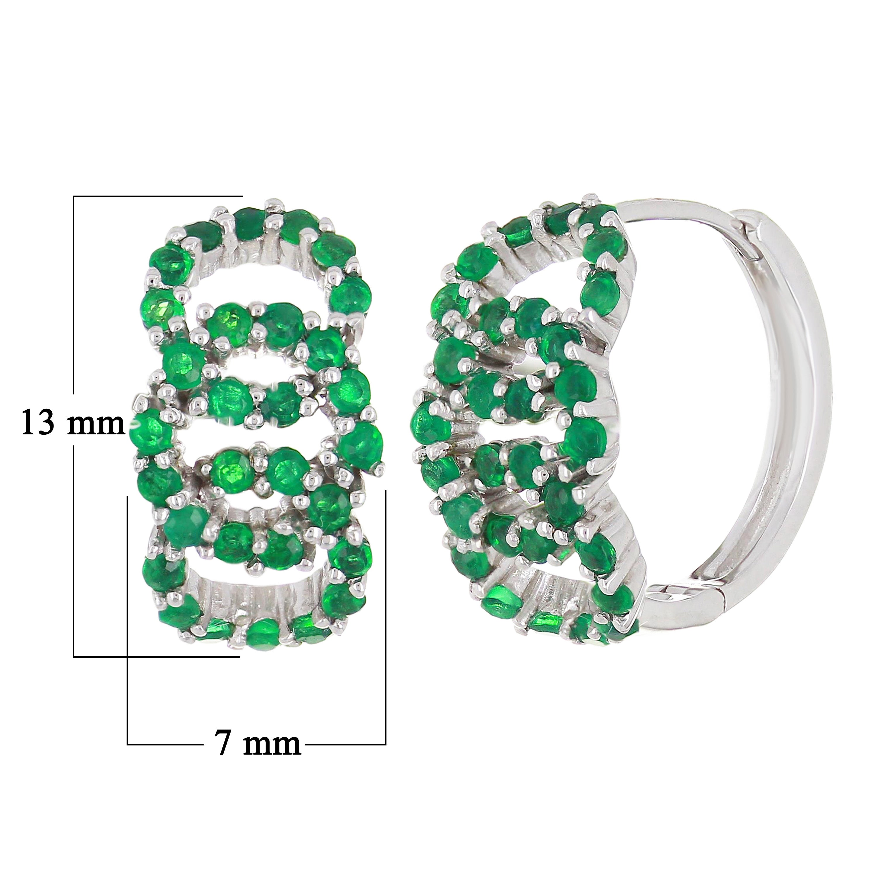 14k White Gold Emerald Eternity Circle Pave Huggie Hoop Earrings
