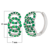 14k White Gold Emerald Eternity Circle Pave Huggie Hoop Earrings