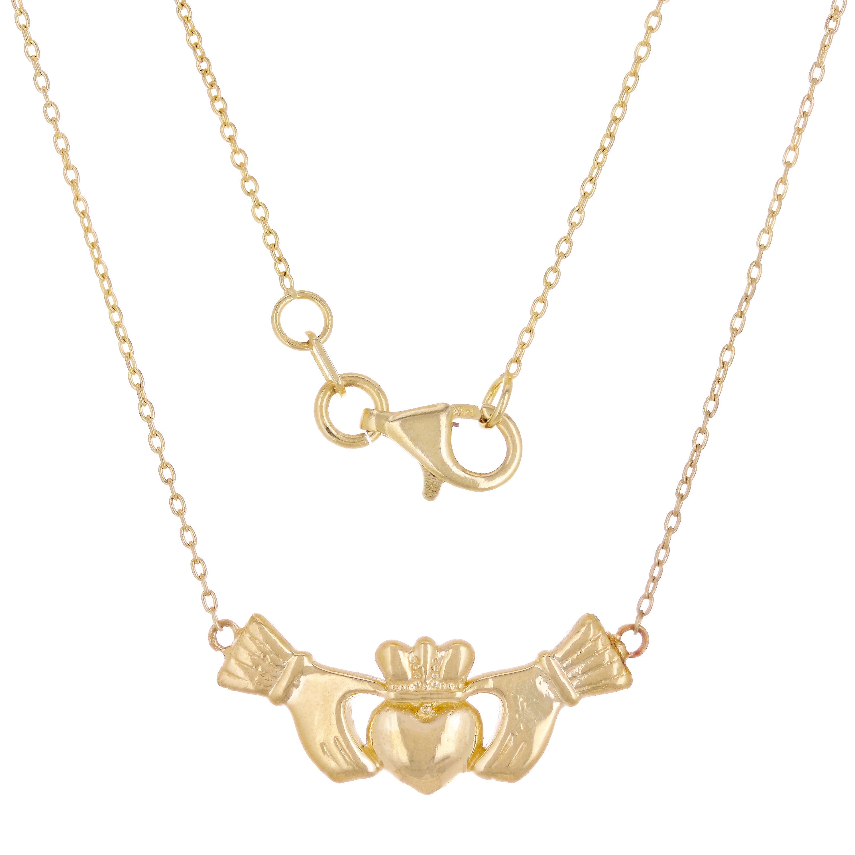 14k Yellow Gold Irish Claddagh Pendant Necklace 20" 3.1 grams - Yellow