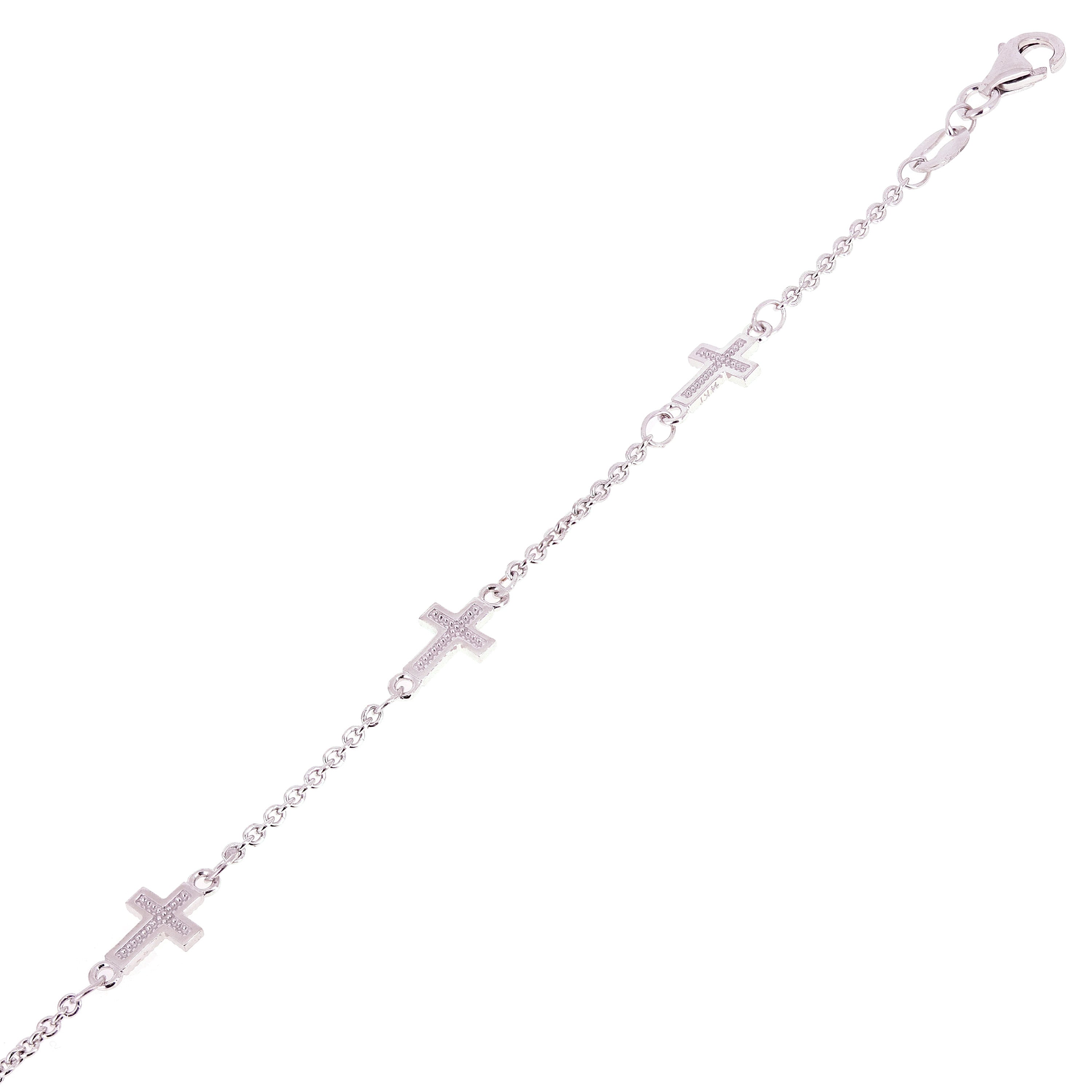 Italian 14k White Gold Sideways Cross Baby Kids Rolo Bracelet 5.5" 5.5mm 1.8g