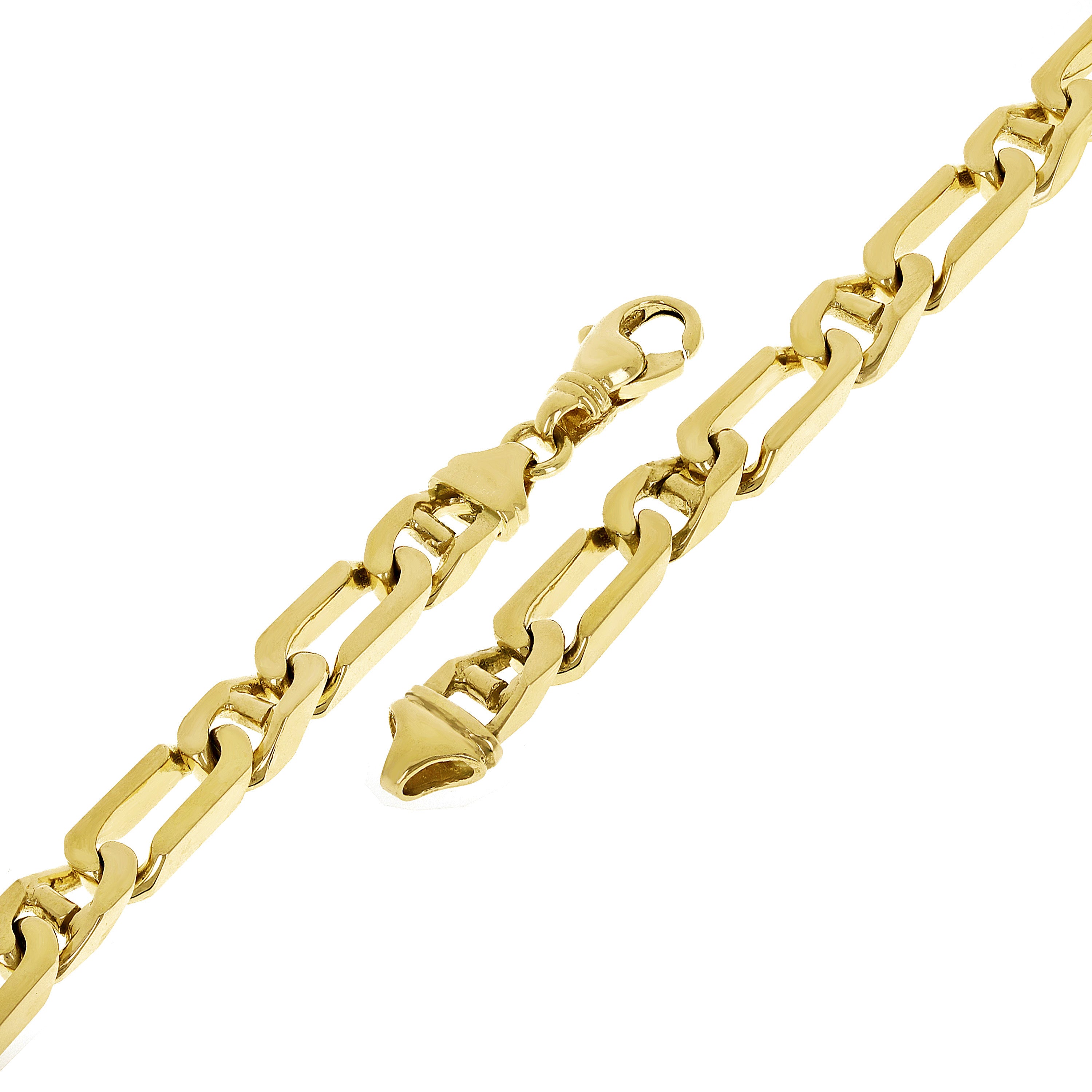 Men's 14k Yellow Gold Solid Figaro Anchor Mariner Bracelet 7" 7.5mm 29.5 grams - 7" 29.5 grams