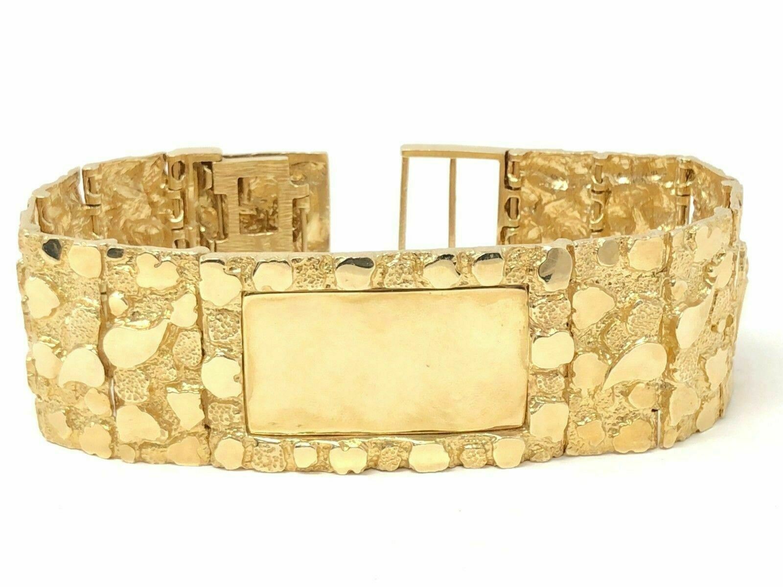 14k Yellow Gold Nugget ID Bracelet 8.5" 31mm 98.3 grams
