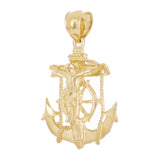 14k Yellow Gold Jesus Christ  Cross Anchor Ship Mariners Pendant 1" 2.4 grams