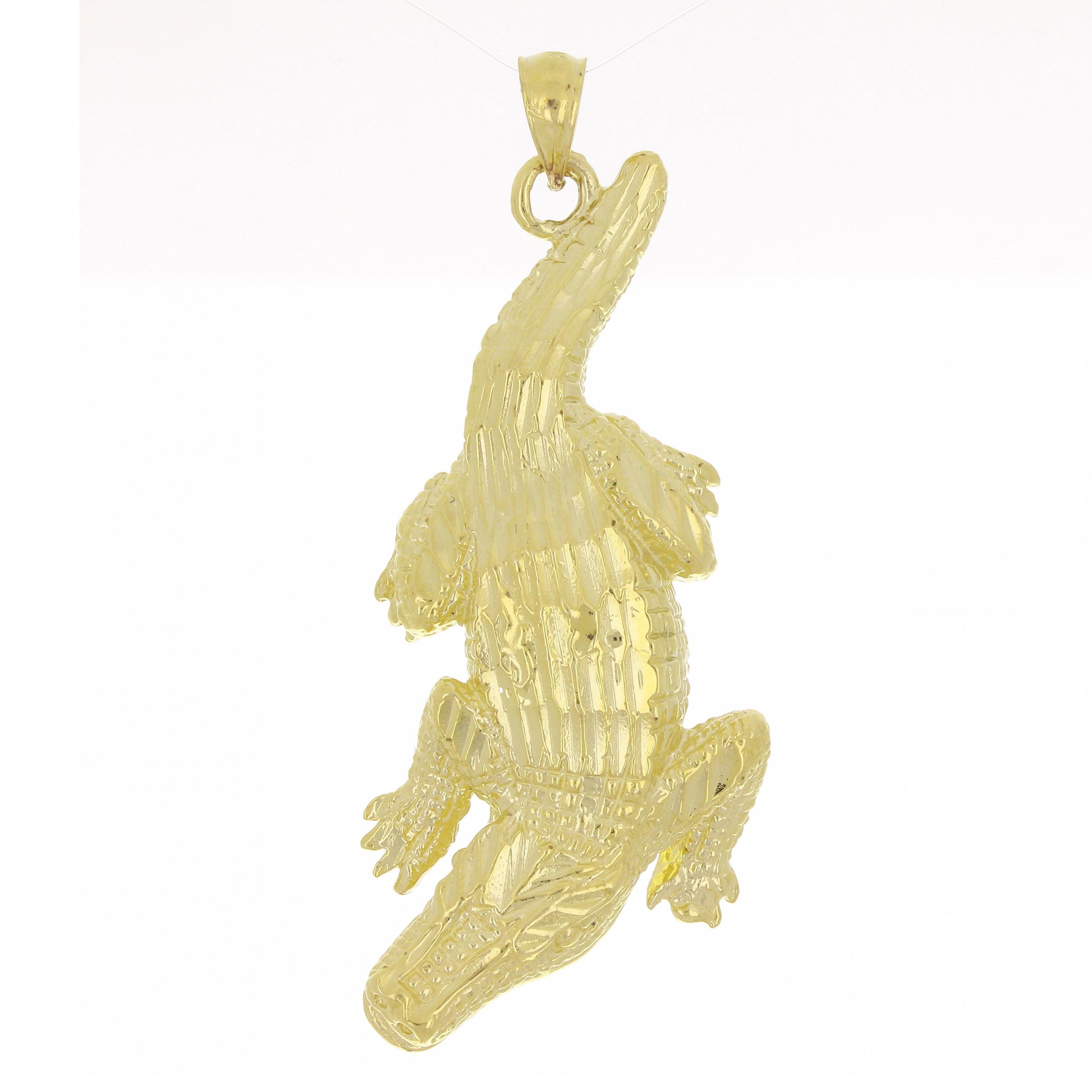 14k Yellow White or Rose Gold Crocodile Alligator Pendant 2" 10 grams - Yellow