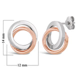 Italian 14k White & Rose Gold Shiny Tubular Double Eternity Circle Stud Earrings - Square Tubular
