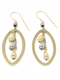 14k Two Tone Tear Gold Drop Oval Dangling Earrings 2" 2.7 grams