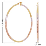 14k Tri Color Gold Diamond Cut Round Hoop Earrings 2.3" 2.5mm 3.6 grams