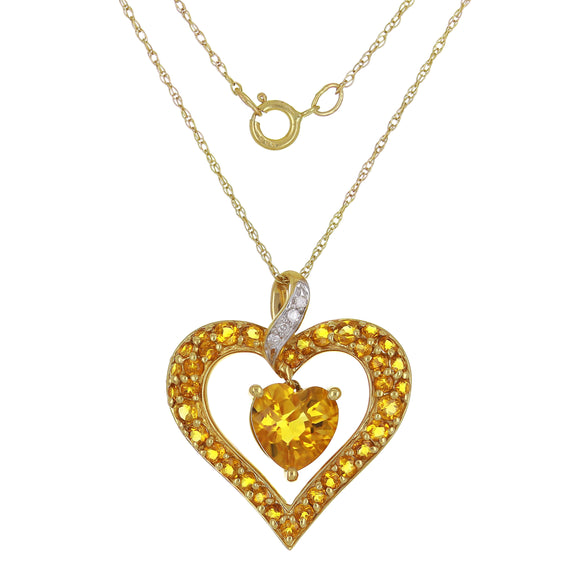 14k Yellow Gold Citrine & Diamond Accent Heartbeat Dangle Pendant Necklace 18