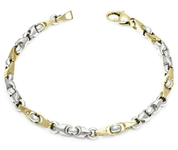 Men's 10k Two Tone Gold Handmade Fashion Link Bracelet 8.5