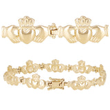 14k Yellow Gold Solid Love Friendship Irish Claddagh Bracelet 7.25" 10.4mm 14.6g - 7.25"