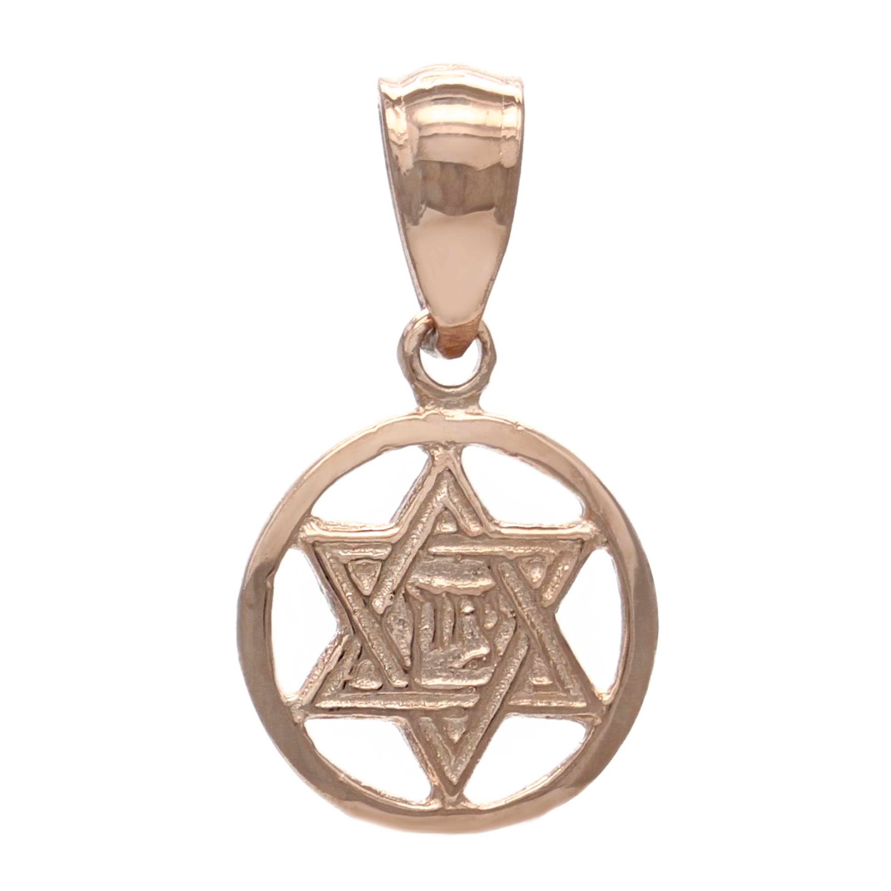 14k Rose Gold Small Jewish Star Of David Hebrew Chai Charm Pendant 0.9 gram - Rose