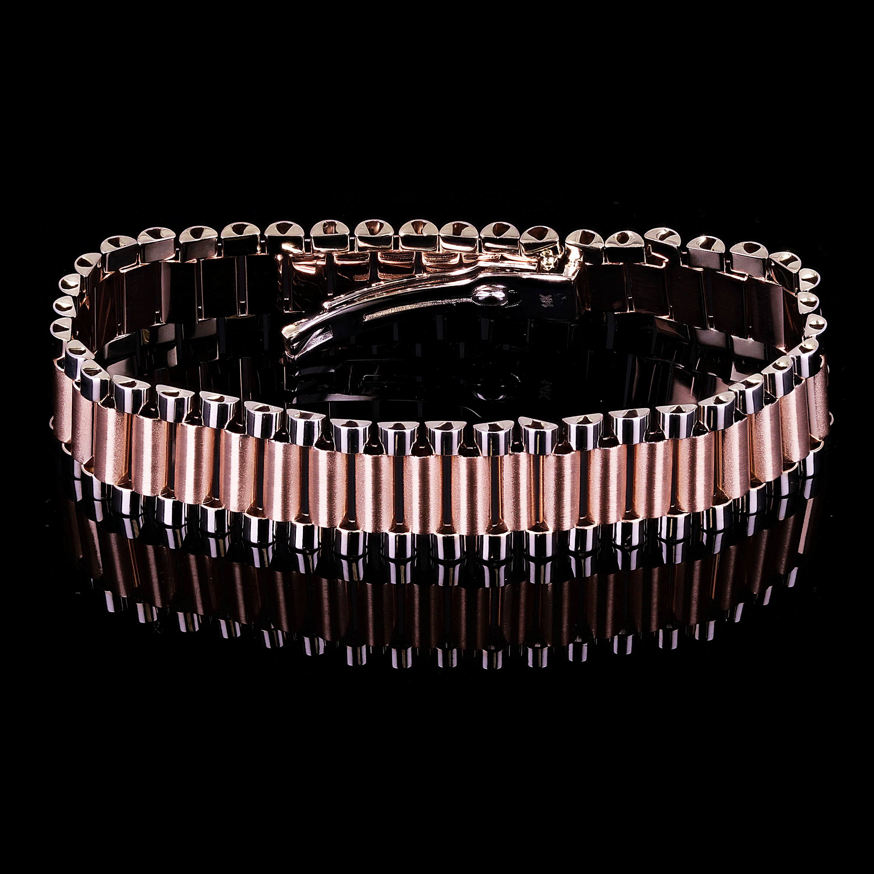 Italian Two-Tone 14k White & Rose Gold Watch Link Bracelet 8" 15.1mm 36 grams - 36 grams