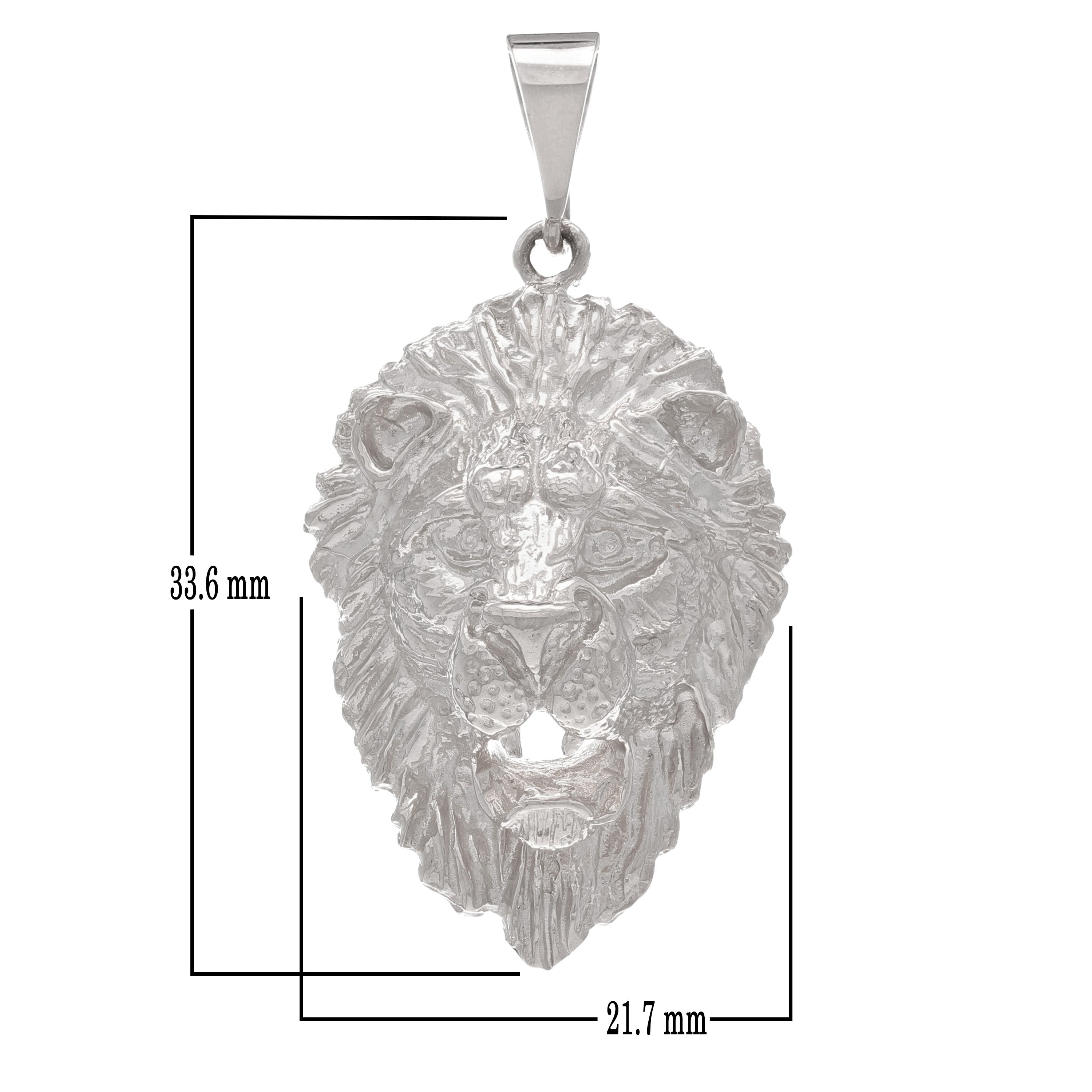14k White Gold Solid Diamond Cut 3D Lion Charm Pendant 1.6" 10.1 grams - White