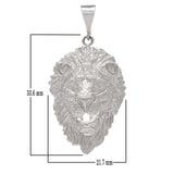 14k White Gold Solid Diamond Cut 3D Lion Charm Pendant 1.6" 10.1 grams - White