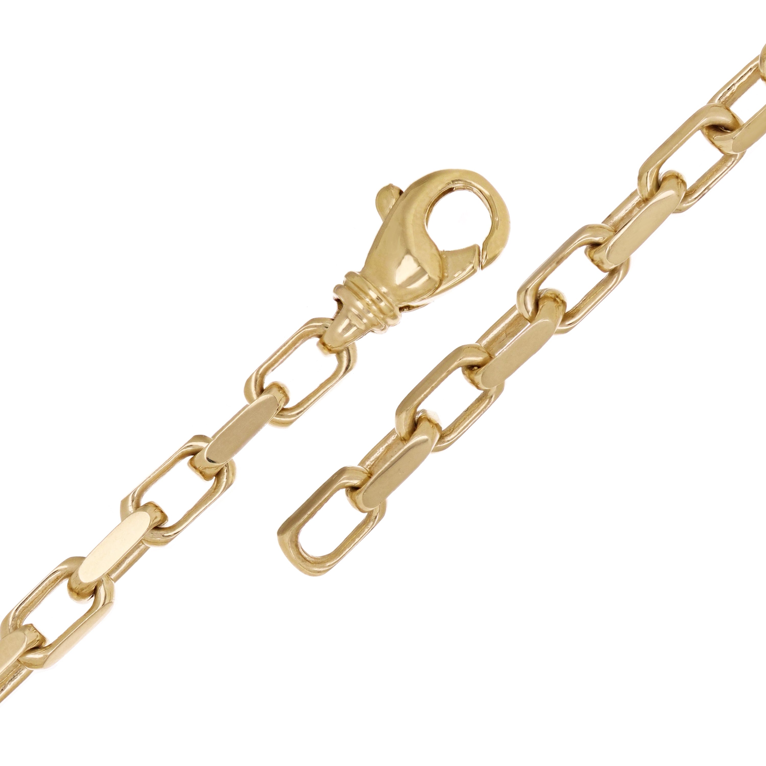 14k Yellow Gold Solid Handmade Rectangle Link Chain Bracelet 7" 5mm 14.6 grams - 7" 14.6 grams