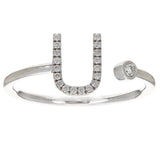 14k White Gold Diamond Initial Letter U Ring Size 6 - Letter U,White